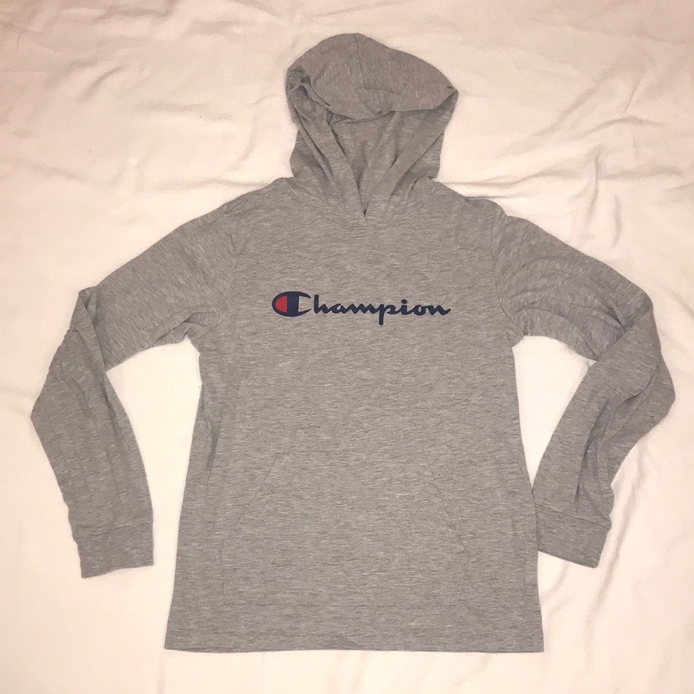 Champion Grey Heather Boys Size XL Hooded T-Shirt